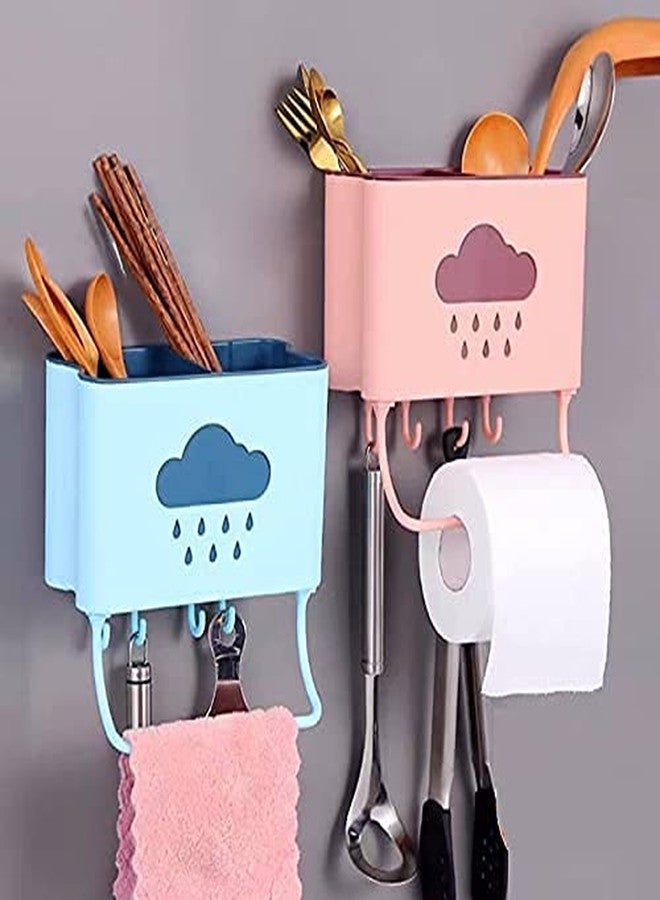 CLOUDTAIL CHOICE Plastic Wall Mounted Cutlery Drainer Rack with Utensils Organizer Spoon Fork Chopsticks Holder Caddy Kitchen Gadget Storage (Multi, Medium) - Image 5